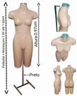 Manequim feminino (meio corpo definido n.38) bege com tampa prata + Pedestal H na cor preto.