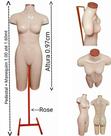 Manequim feminino (Meio corpo definido N.38) bege com tampa rose + pedestal H na cor Rose.