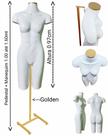 Manequim feminino (Meio corpo definido N.38) branco com tampa golden + pedestal H golden