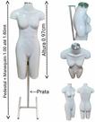Manequim feminino (meio corpo definido N.38) branco com tampa prata + pedestal H na cor prata