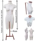 Manequim feminino (meio corpo definido n.38) branco com tampa rose + pedestal H na cor Rose