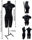 Manequim feminino (Meio corpo definido N.38) preto com tampa prata + pedestal H na cor preto
