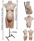 Manequim feminino (Meio corpo gravida N.38) bege com tampa prata + pedestal H na cor preto
