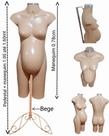 Manequim feminino (meio corpo gravida N.38) bege com tampa prata + pedestal retro Bege