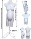 Manequim feminino (meio corpo gravida N.38) branco com tampa prata + pedestal retro branco.
