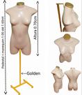 Manequim feminino (Meio corpo Jó N.36) bege com tampa Golden + pedestal H na cor Golden.
