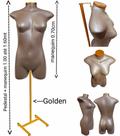 Manequim feminino (Meio corpo jó N.36) Savana com tampa golden + pedestal H na cor Golden.