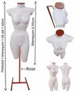 Manequim feminino (Meio corpo Modelo cinturinha N.36) branco com tampa Rose + pedestal H Rose.