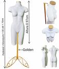 Manequim feminino (Meio corpo modelo definido N.38) branco com tampa Golden + pedestal retro Golden