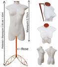 Manequim feminino (Meio corpo Modelo jô N.36) branco com tampa rose + pedestal retro na cor Rose