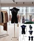 Manequim feminino (Meio corpo modelo jó n.36) preto com tampa prata + pedestal H prata