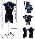 Manequim feminino (Meio corpo modelo jo n.36) preto com tampa prata + pedestal H preto