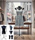 Manequim feminino (Meio corpo modelo jó n.36) Preto com tampa prata + pedestal retro preto