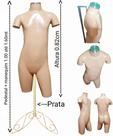 Manequim infantil juvenil (Meio corpo unissex n.14) bege com tampa prata + pedestal retro prata