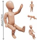 Manequim infantil unissex (Bebê veste 6 meses a 1 ano) articulado na cor bege.