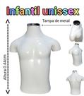 Manequim infantil unissex (Busto veste 3 a 6 anos)branco com tampa de metal.