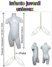 Manequim infantil unissex (Meio corpo veste de 6 a 9 anos) com tampa de metal + pedestal retro prata