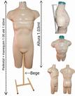 Manequim masculino adulto (Meio corpo definido N.40) bege com tampa prata + pedestal H na cor bege
