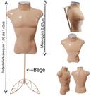 Manequim masculino (Busto definido N.40) bege com tampa prata + pedestal retro na cor bege Manequim masculino (Busto definido N.40) bege com tampa prata + pedestal retro na cor bege