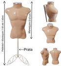 Manequim masculino (busto definido N.40) bege com tampa prata + pedestal retro na cor prata.
