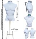 Manequim masculino (Busto definido N.40) branco com tampa prata + pedestal H na cor prata.