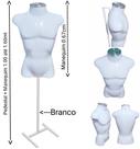 Manequim masculino (Busto definido N.40) com tampa prata + pedestal H na cor branco.
