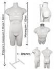 Manequim masculino (Meio corpo definido N.40) branco com tampa prata + pedestal H na cor branco. Manequim masculino (Meio corpo definido N.40) branco com tampa prata + pedestal H na cor branco.