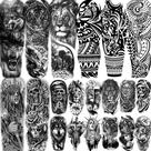 Manga de tatuagem temporária EGMBGM Black Tribal Wolf Tiger Lion