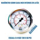Manômetro Diam.63mm Escala 0-4 Kgf/cm2 X 60 Psi Horizontal