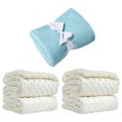 Manta Cobertor Kit 3 pçs c/ 1 Comfy Azul 2 Pipoquinha Branco