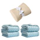 Manta Cobertor Kit 3 pçs c/ 1 Comfy Bege 2 Pipoquinha Azul