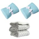 Manta Cobertor Kit 3 pçs c/ 2 Comfy Azul 1 Pipoquinha Cinza