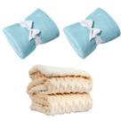 Manta Cobertor Kit 3 pçs c/ 2 Comfy Azul e 1 Pipoquinha Bege