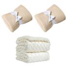 Manta Cobertor Kit 3 pçs c/ 2 Comfy Bege 1 Pipoquinha branco