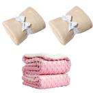 Manta Cobertor Kit 3 pçs c/ 2 Comfy Bege 1 Pipoquinha Rosa
