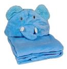Manta De Bebê Microfibra Com Capuz De Bichinho Elefante Azul