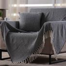 Manta Decorativa Para Sofá Boho Hebrom Preta