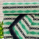 Manta Diamante Super King 100% Algodão 260X250 Listra Verde com Franja Preta