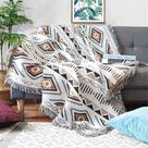 Manta Lqprom Boho Tejida para Cama con Borlas Estilo Azteca 130x160 cm Manta Lqprom Boho Tejida para Cama con Borlas Estilo Azteca 130x160 cm