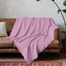 Manta Para Sofa e Cama Decorativa 1,70m x 1,40m Viena Lisa 100% Algodão Rosa