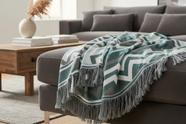 Manta Sofá Jacquard Rústico Dupla Face Verde e Cinza 1,80x1,40m Poly Algodão