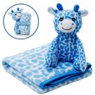 Manta Soft Pelúcia Girafa Cobertor Antialérgico Bebê Azul