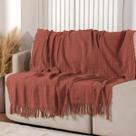 Manta Xalé para Sofá Malha 100% Algodão Decorativa com Franja 1,40m x 1,70m Terracota