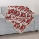 Manta Xale Para Sofá Sala Casa Luxo Flor Vermelha