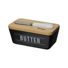 Mantegueira Manhattan Preta com Tampa e Faca em Porcelana/Bambu 15x8,5x7cm 400ml - Hauskraft Mantegueira Manhattan Preta com Tampa e Faca em Porcelana/Bambu 15x8,5x7cm 400ml - Hauskraft