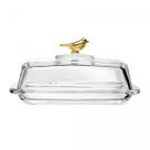 Manteigueira Cristal 18x10x9cm com Tampa Golden Bird
