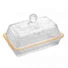 Manteigueira de Cristal Martelado com Tampa e Fio de Ouro Petra 17cm x 10,5cm x 10cm - Lyor Manteigueira de Cristal Martelado com Tampa e Fio de Ouro Petra 17cm x 10,5cm x 10cm - Lyor