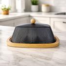 Manteigueira Oásis Preto em Cerâmica com Base de Bambu 21cm Manteigueira Oásis Preto em Cerâmica com Base de Bambu 21cm