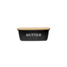 Manteigueira Preto Tampa Bambu Porta Manteiga Pote Aço 500ml Manteigueira Preto Tampa Bambu Porta Manteiga Pote Aço 500ml