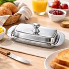 Manteigueira Retangular Funda Aço Inox com Tampa Prateada Manteigueira Retangular Funda Aço Inox com Tampa Prateada